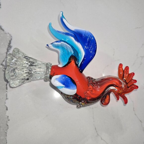 Handmade Murano Glass Rooster Figurine 7.5" Multicolor Art Piece By PMG Vetreria - Picture 7 of 15